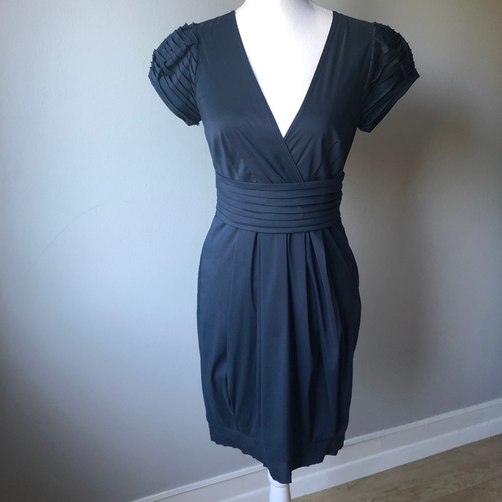 BCBGMaxAzria Navy Dress with Pleated Detailing
